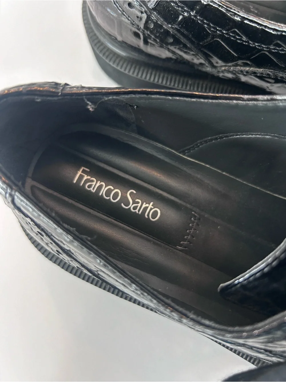 Franco Sarto Black Croc-Embossed Derby Lace-Up Shoes